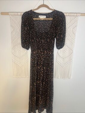 saltwater LUXE black and tan floral midi dress